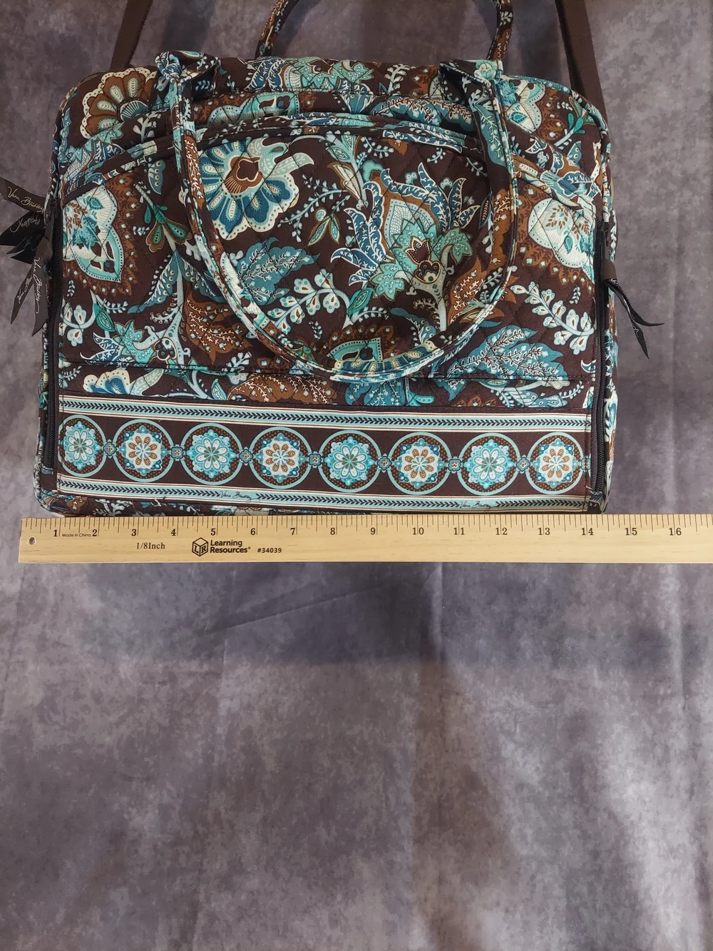 Vera Bradley Java Blue Quilted Travel Bag Retired 2007 Paisley Duffel Tote VGC